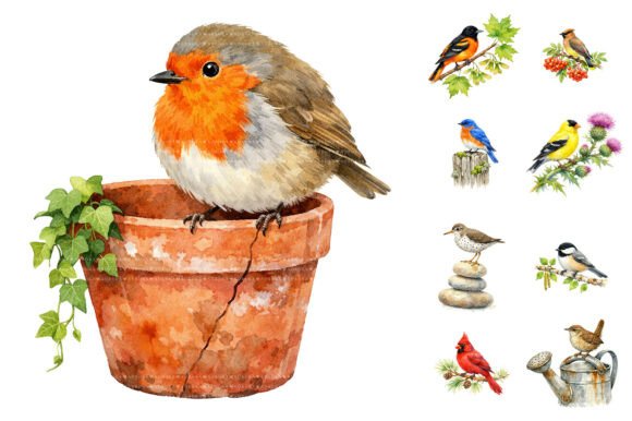 Download Watercolor Garden Birds Clipart Set - Birds Collection