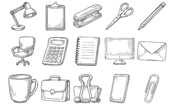 Download Vintage Hand Drawn Office Supplies Icons - Office supplies Collection